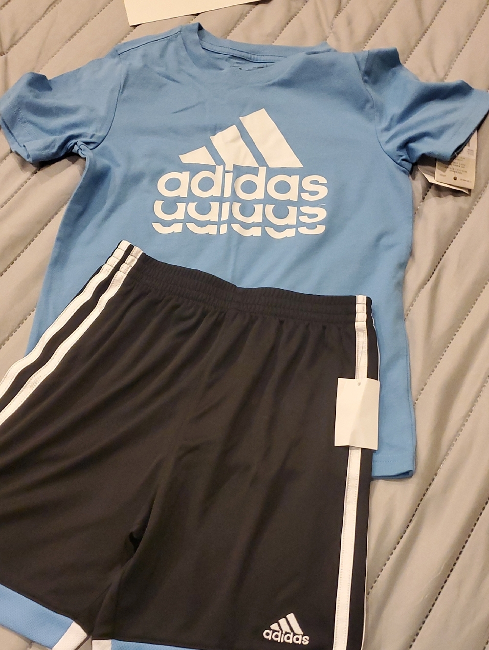 Adidas Blue Logo Tee & Black Shorts Set